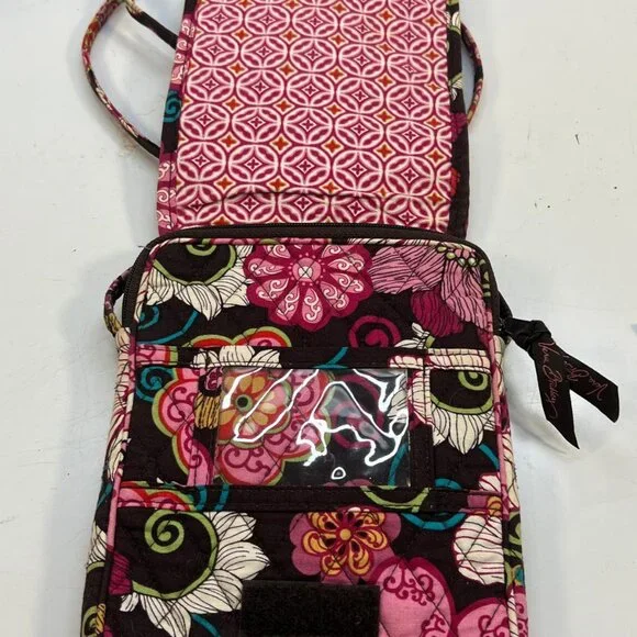 Women Vera Bradley Quilted Floral Crossbody Purse Wallet Small Shoulder Bag Pink - Picture 4 of 6